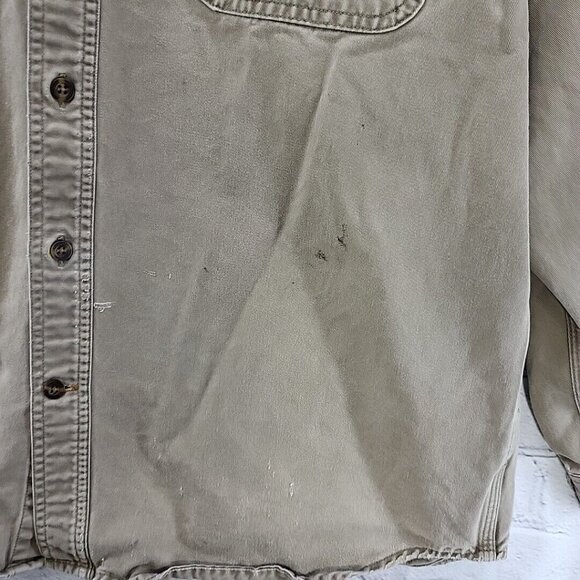 Carhartt Shacket Workwear Shirt Mens L Tan Brown 509MRH Distressed Flaw - Picture 8 of 16